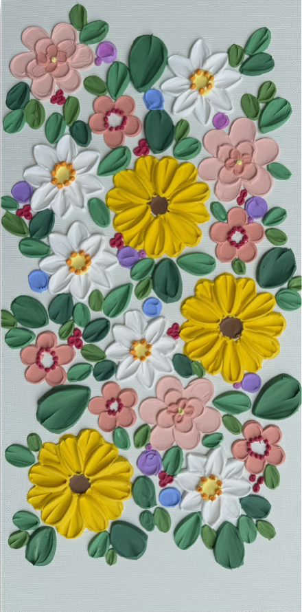 12x24 Original Canvas - "Sunday Garden" Floral Textured Art